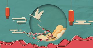 中国风国潮宫廷复古祥云锦鲤花卉扇子BANNER海报背景PSD素材