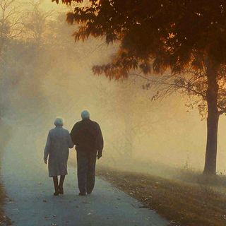 父母年长老人父亲节母亲节温馨落日背影