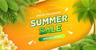 夏日海边销售绿橙色背景