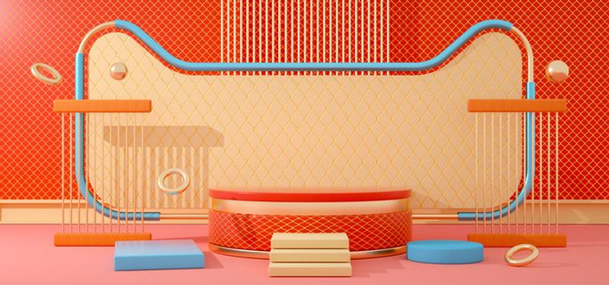 中国风国潮电商促销海报C4D背景图3D场景立体设计PSD素材模板