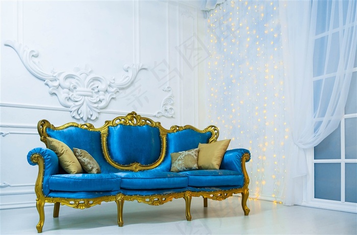 欧式蓝色室内座椅