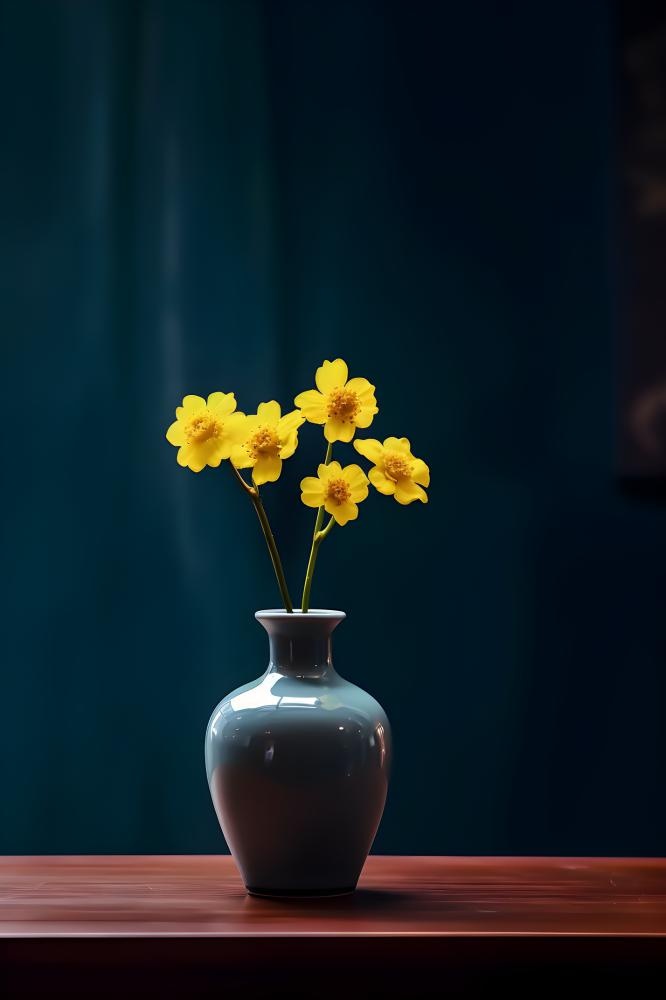花瓶黄色花朵古典背景