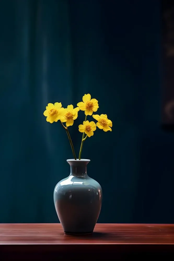 花瓶黄色花朵古典背景(2400x3600)