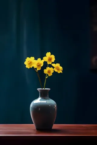 花瓶黄色花朵古典背景