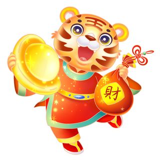 手绘2022虎年新年春节卡通老虎形象IP插画元素PSD设计素材图案