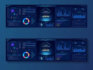 深色科技感酷炫可视化数据大屏仪表盘驾驶舱UI界面PSD模板素材