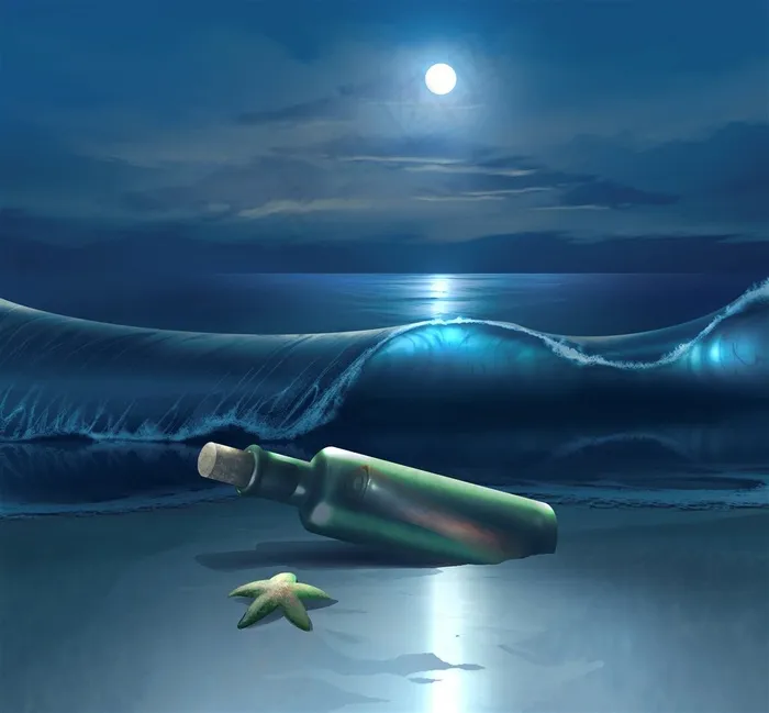 唯美海滩风景绘画景色