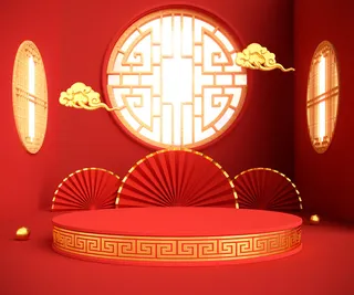 中国风古典喜庆C4D背景图3D国潮场景促销活动海报PSD设计素材模板