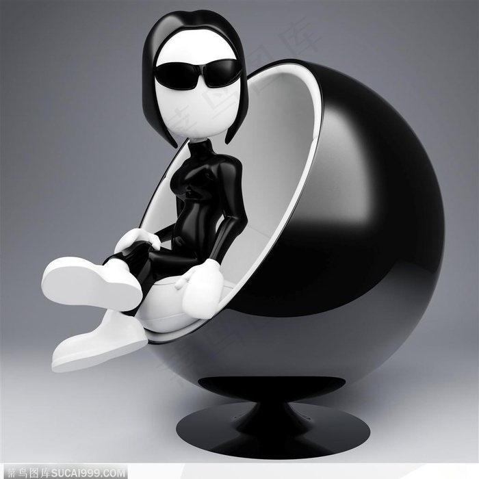 3D玩偶-带墨镜的酷女坐在沙发上