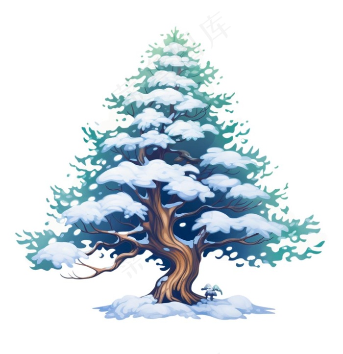 白雪覆盖的松树插画免抠(1024x1056)