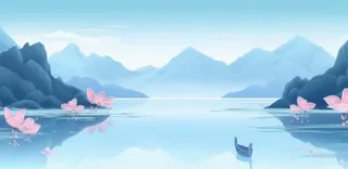山水画湖泊花背景