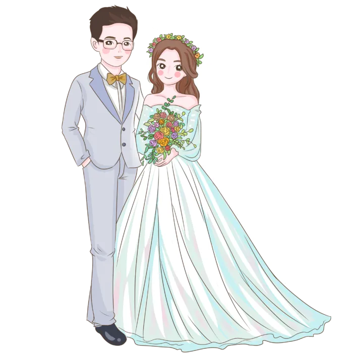 婚纱卡通人物婚礼白纱结婚婚纱摄影手绘