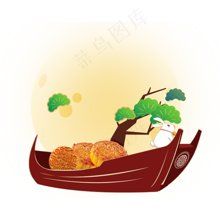 中秋节月饼png高清素材-月亮玉兔月饼船