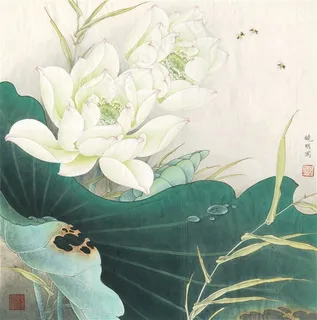 白荷亭亭荷花工笔画 白荷亭亭荷花工笔画