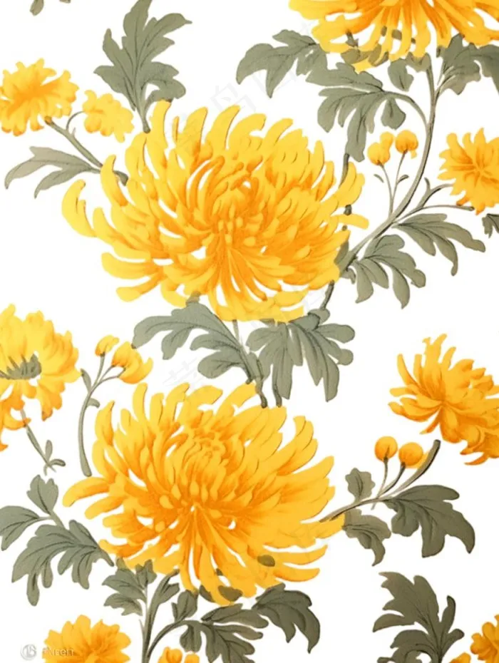 黄色菊花水墨画茶壶重阳节元素免抠(928x1232)