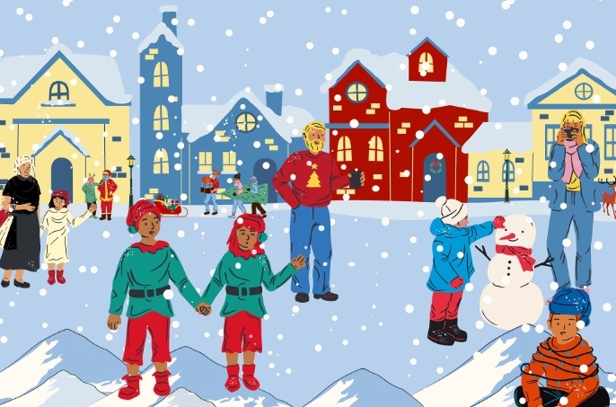 圣诞节雪花风景装饰背景墙