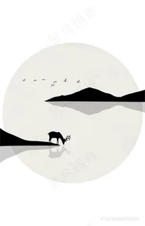北欧麋鹿远山插画