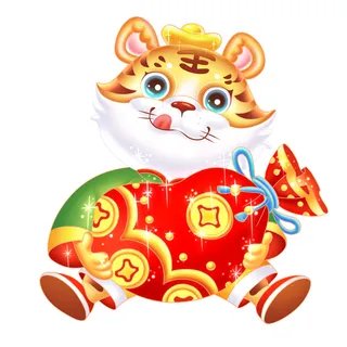 手绘2022虎年新年春节卡通老虎形象IP插画元素PSD设计素材图案