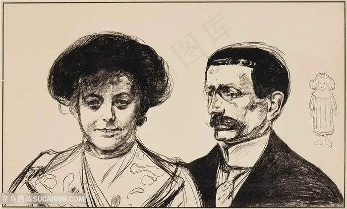 蒙克手绘夫妻肖像