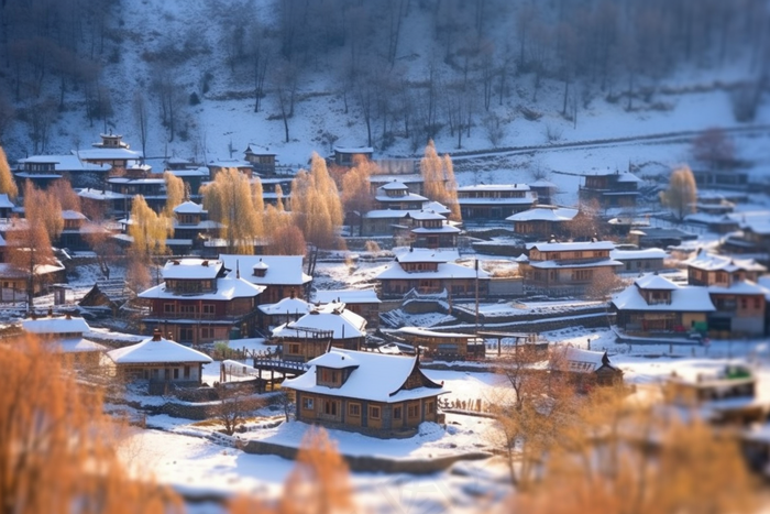 冬天白雪覆盖的小村庄雪景摄影图(4032x2688)
