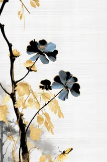 中国风意境线条金色荷花背景