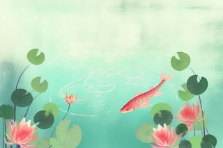 国风荷塘金鱼手绘背景
