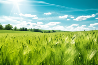 绿色小麦麦田摄影图