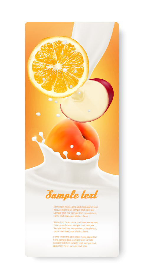 橙子水蜜桃水果牛奶不干胶标签瓶贴纸