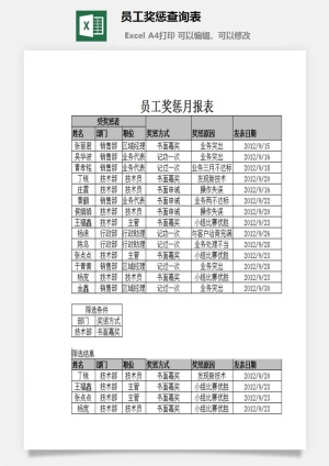 员工奖惩查询表excel模板预览图