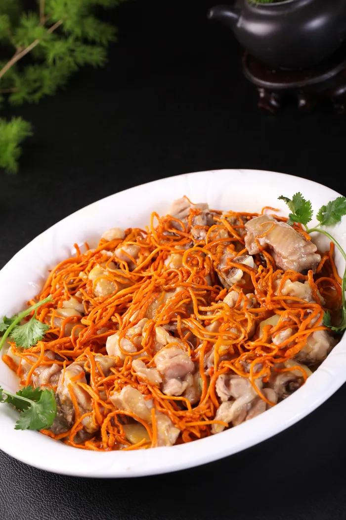 野生虫草花蒸土鸡 (2)