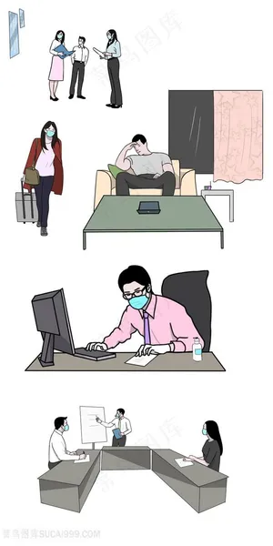 疫情之后复工卡通人物职场男性职场女性会议 疫情之后复工卡通人物职场男性职场女性会议