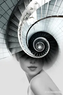 时尚楼梯美女装饰画