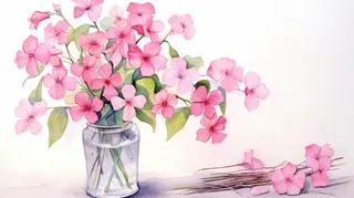 花瓶装的粉色花枝卡通插画素材