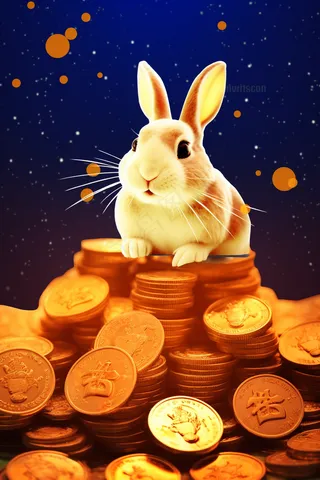 金币堆上的白兔素材背景