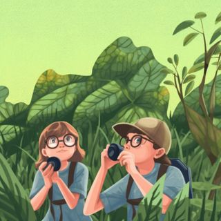 野外探险男孩绿色插画元素