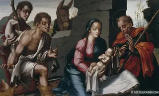 母子老人聚集油画装饰画