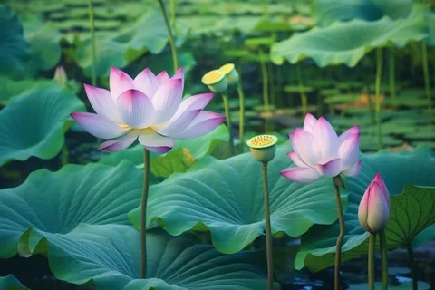 荷塘里有两朵荷花摄影图