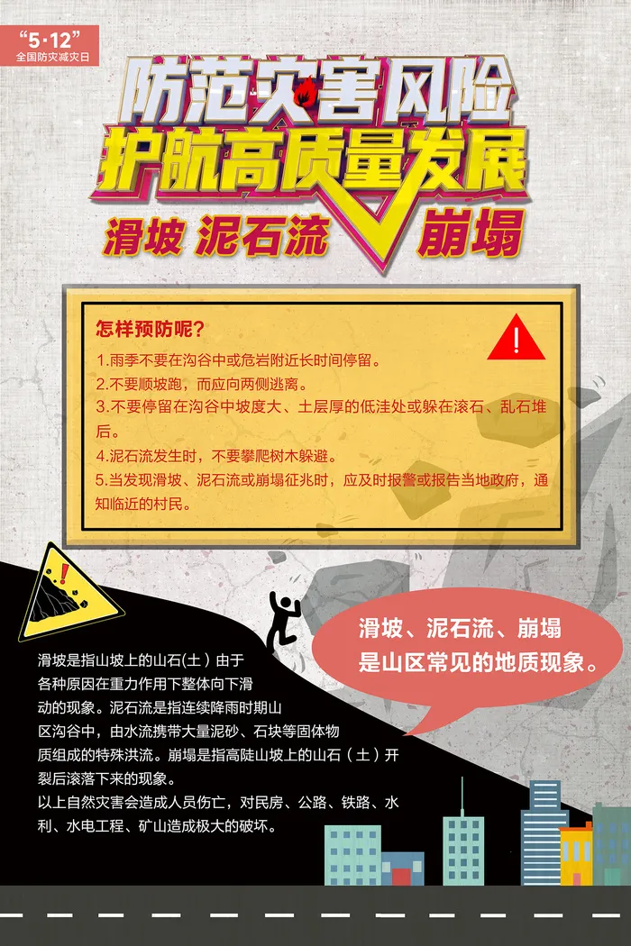 防灾减灾日滑坡泥石流崩塌海报psd模版下载