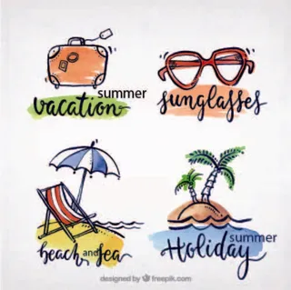 免抠彩绘夏季度假标签