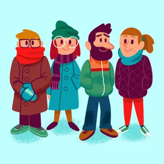 冬天服饰服装冬装穿冬装保暖冬季卡通人物男女装Ai矢量图片素材
