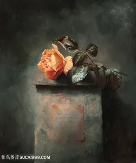 唯美高清黄玫瑰静物油画图片