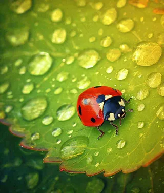 春夏天季节七星瓢虫昆虫绿叶，夏至摄影图