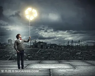 保护环境系列荒地里亮起的环保标志