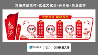 党建文化墙党建素材CDR预览图红色背景中国梦立党为公执政为民传统花纹