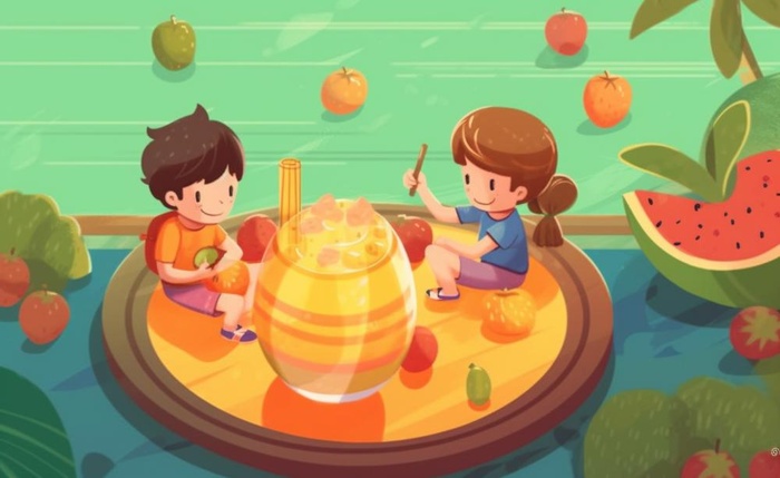 孩子们水果饮料玩耍背景(1408x864)