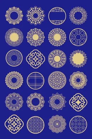 矢量中式圆形花纹图形