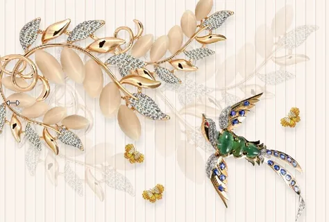 雕塑钻石凤凰花卉背景墙 雕塑钻石凤凰花卉背景墙