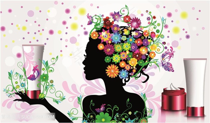 唯美花卉美女护肤品装饰画