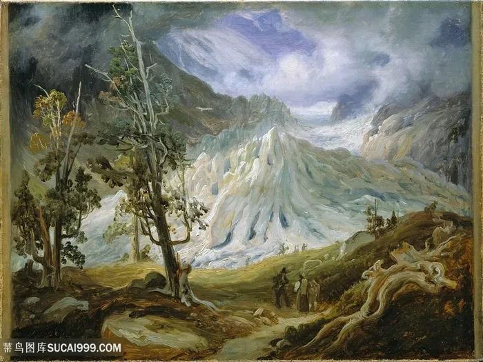 山脉道路唯美风景画油画装饰画手绘插画