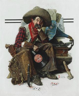 诺曼 · 洛克威尔油画戴帽子坐着的男士装饰画